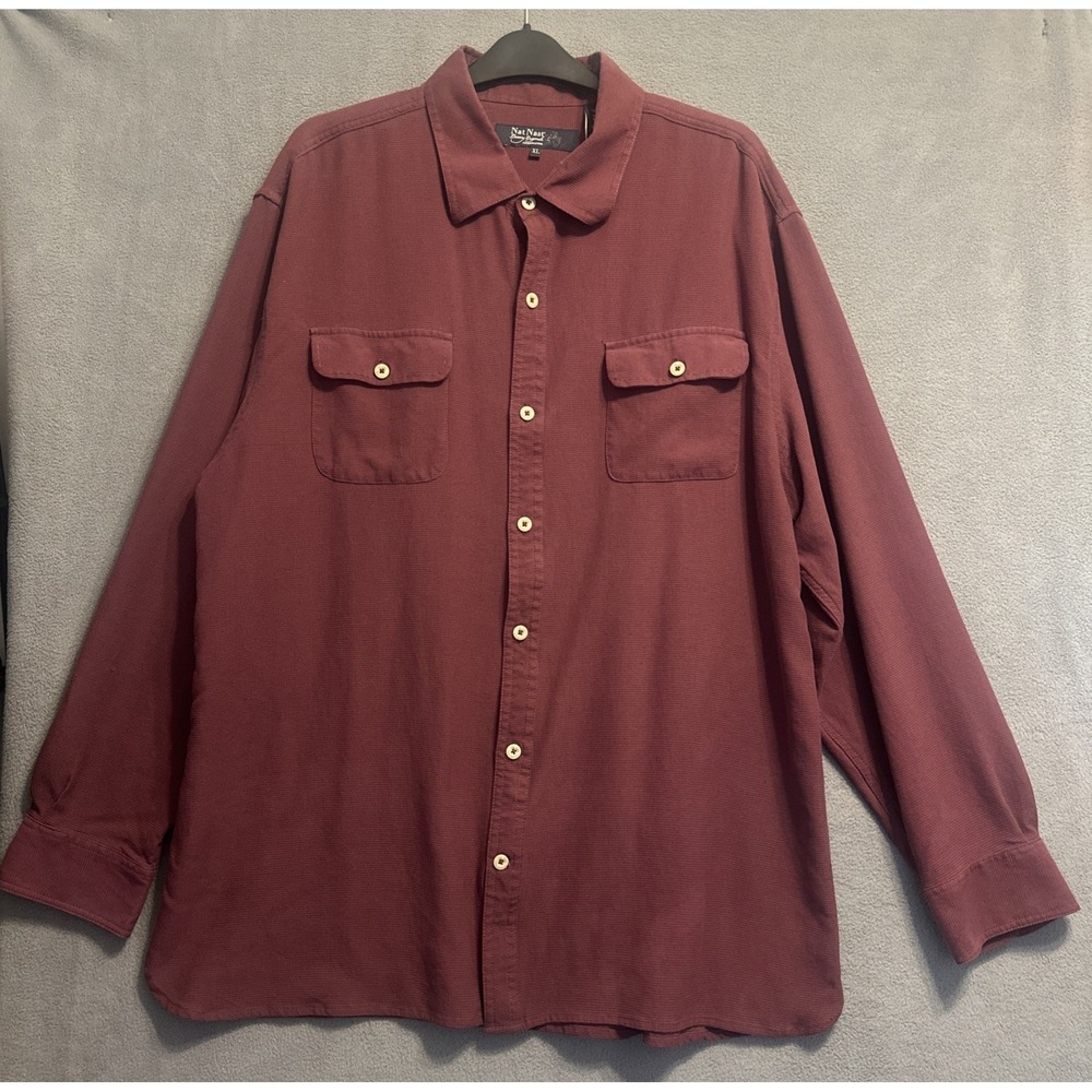 Nat Nast Luxury Originals Silk Blend Camp Shirt Long Sleeve Mens XL Cabernet